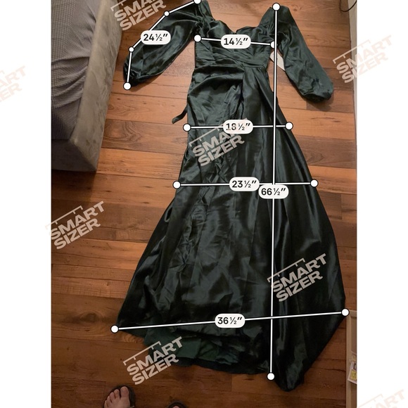 Dark Green Satin Corset Maxi Dress Puff Sleeve Lace-Up Back Formal Gown Size 4 - Picture 4 of 8